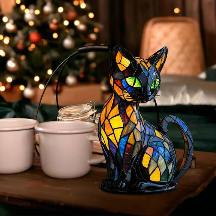 Chat Gracieux – Lampe en Vitrail