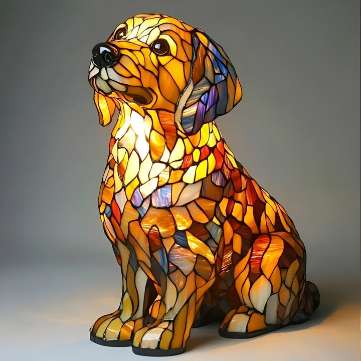 Chien Espiègle – Lampe en Vitrail