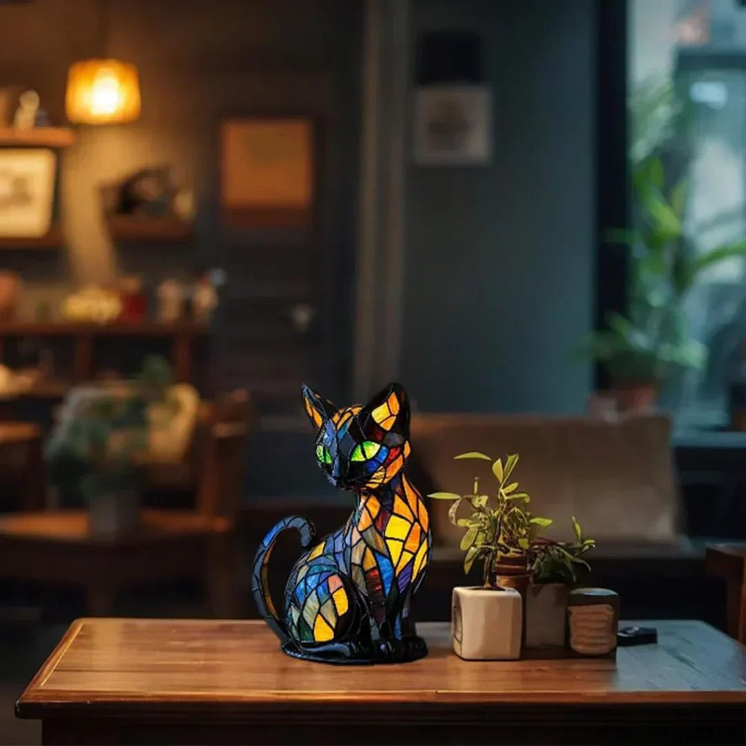 Chat Gracieux – Lampe en Vitrail