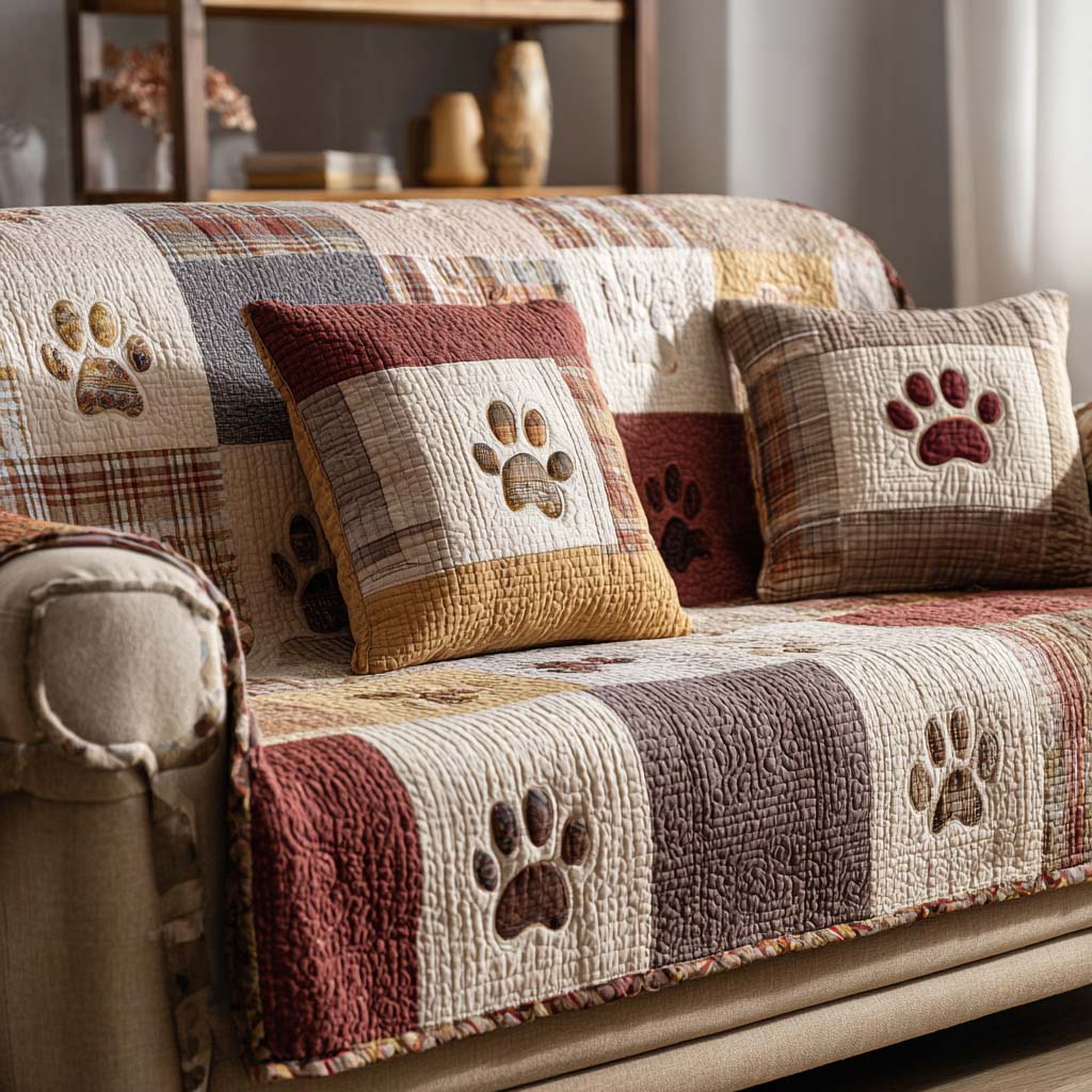Housse de canapé matelassée – Empreintes de pattes