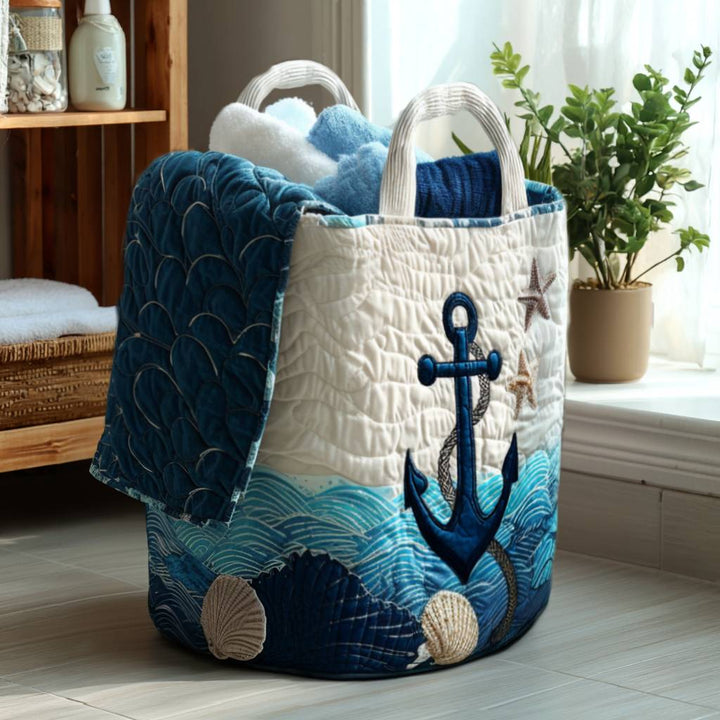 Panier à linge matelassé – Motif marin – vue 1