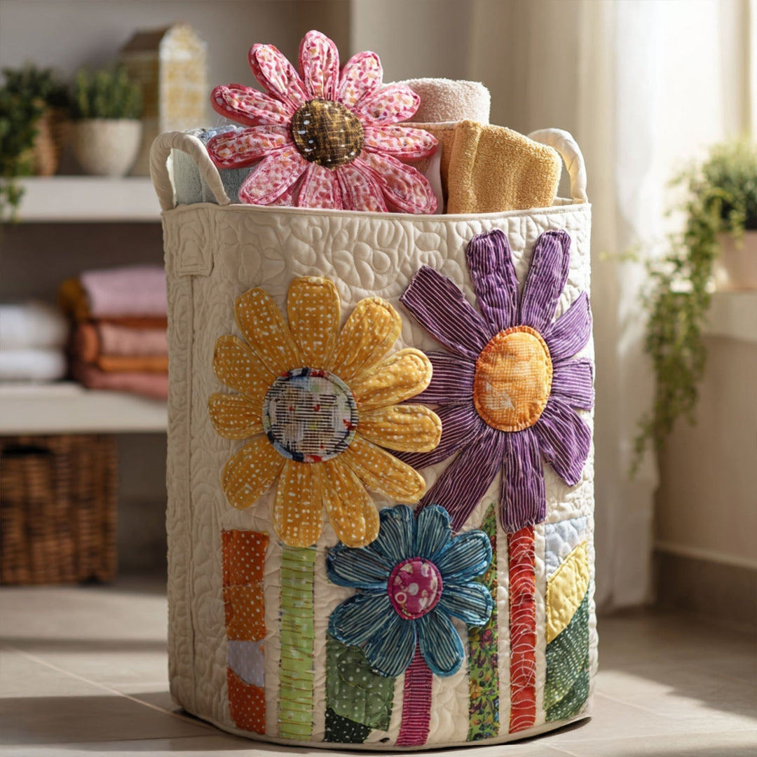 Panier à linge matelassé – Fleurs vintage – vue 1