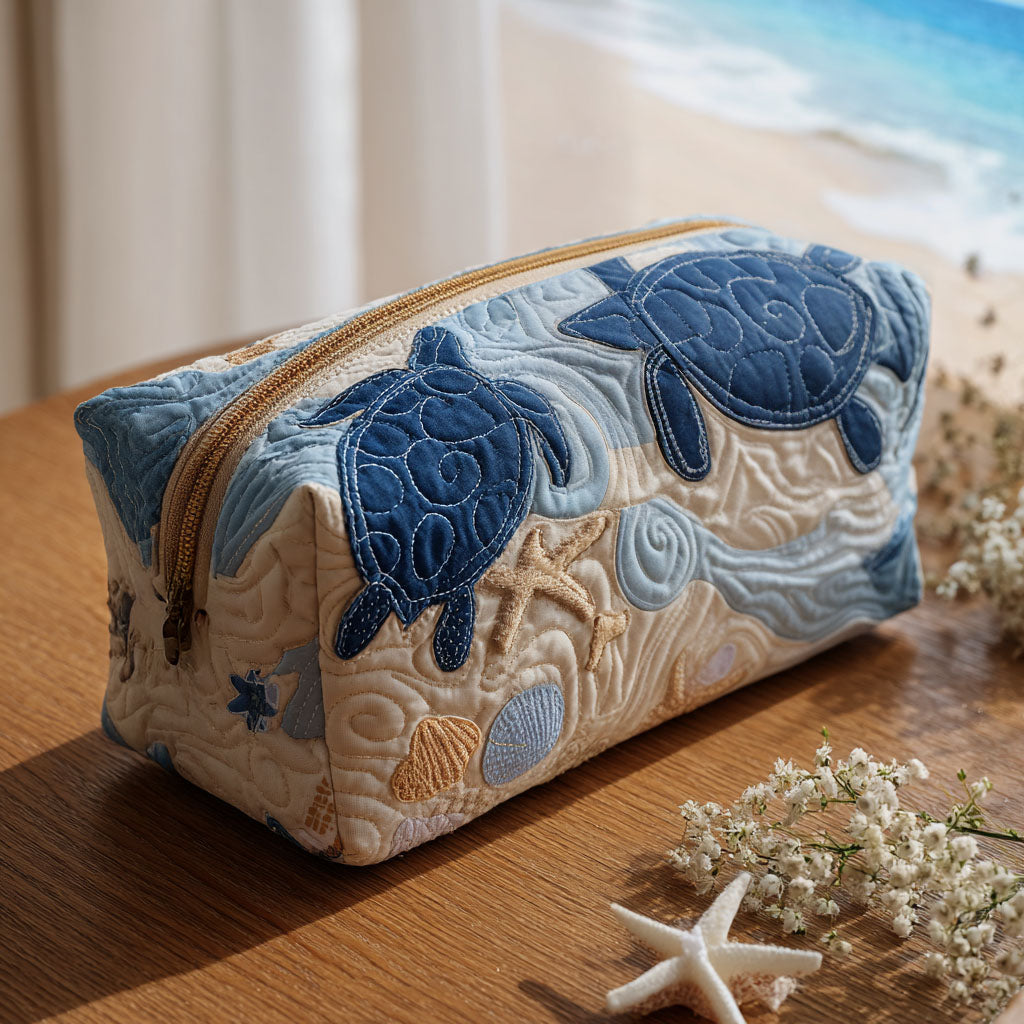 Trousse de maquillage matelassée coquillages bleus – vue 1 – Maria Milano