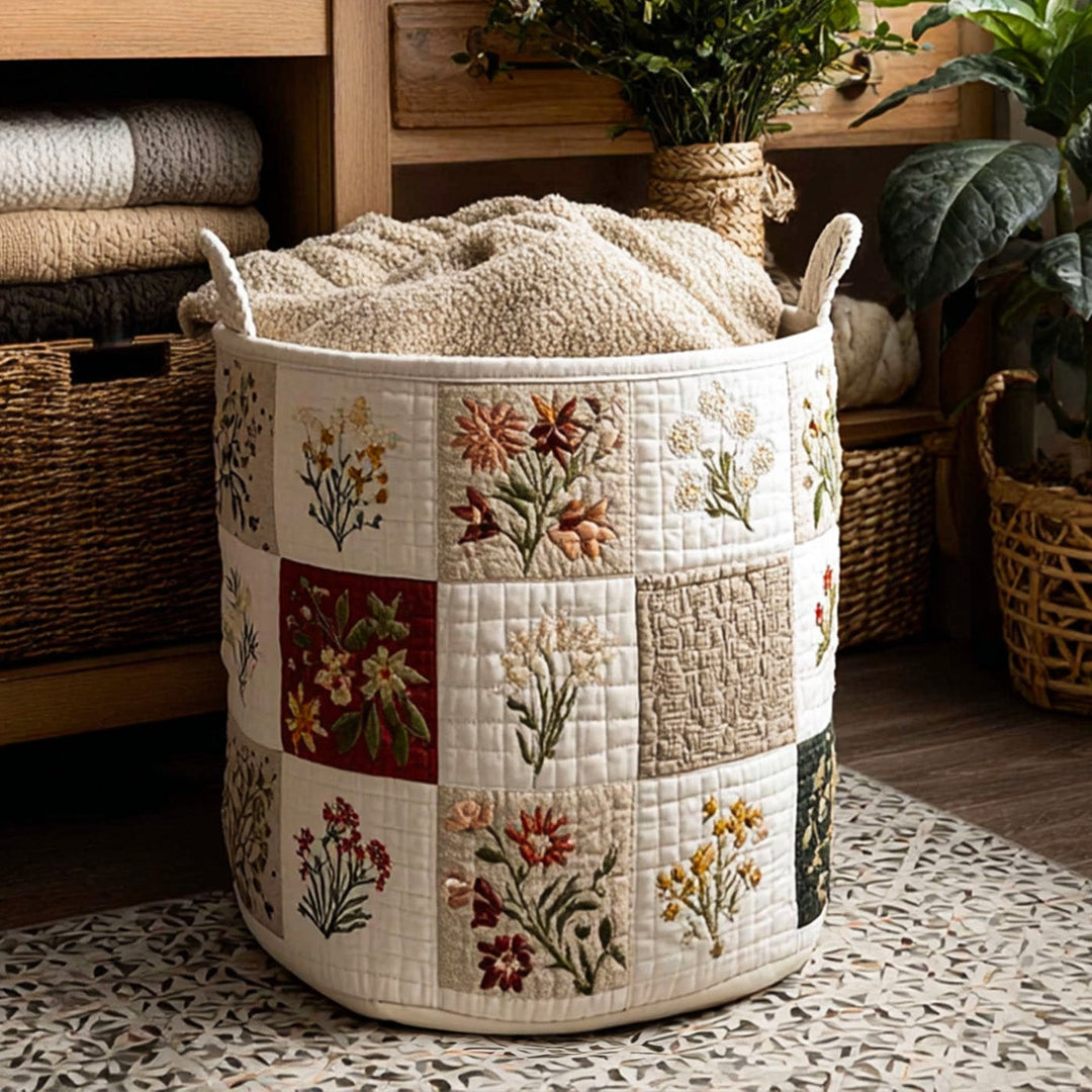 Panier à linge matelassé – Motif floral – vue 1