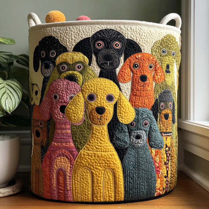 Panier à linge matelassé – Petit chien frisé – vue 1