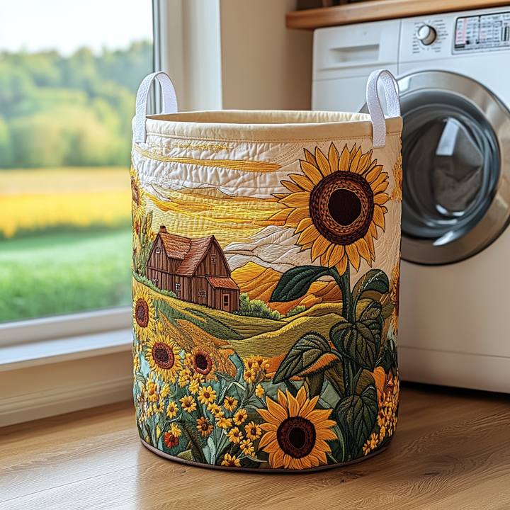 Panier à linge matelassé – Grange et prairie fleurie – vue 1