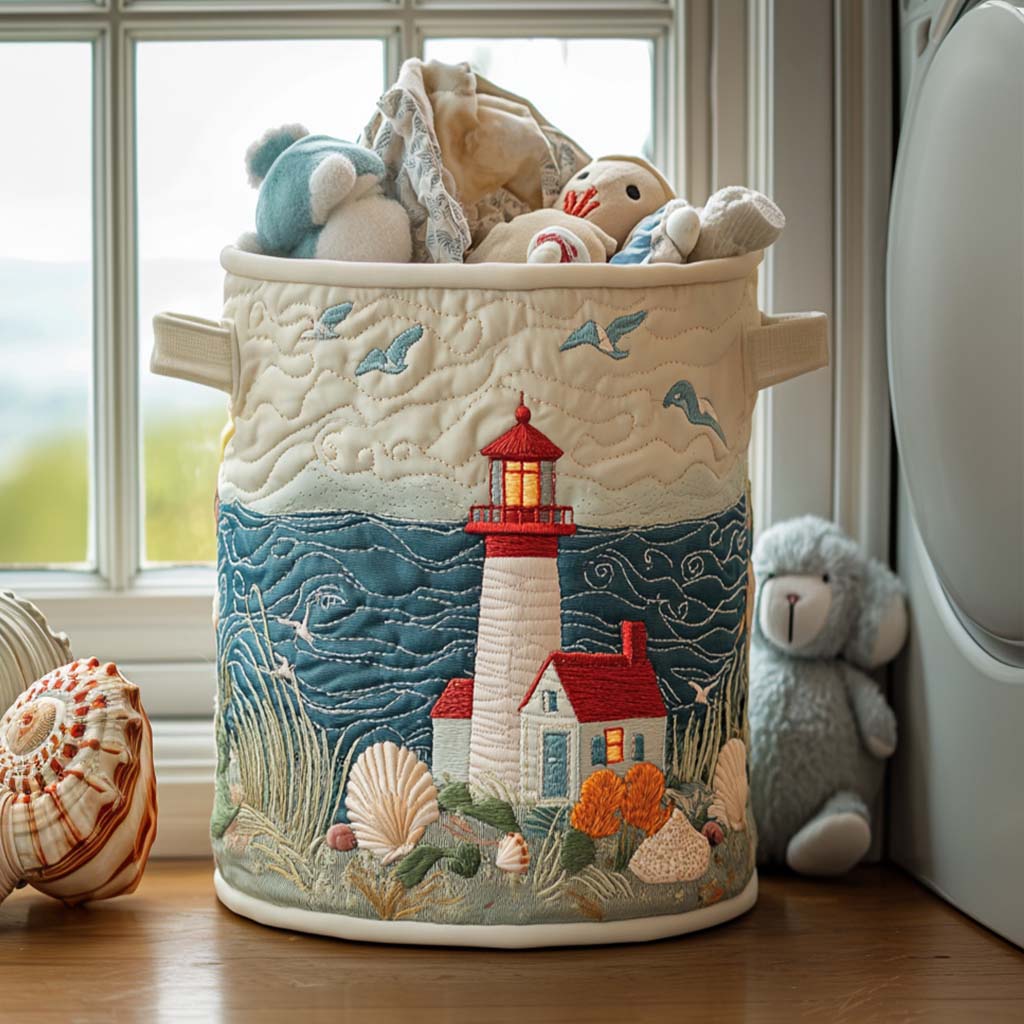 Panier à linge matelassé – Phare en bord de mer – vue 1
