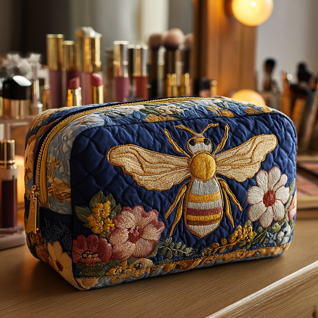 Trousse de maquillage matelassée abeilles et fleurs – vue 1 – Maria Milano