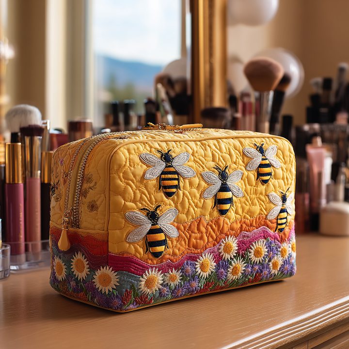 Trousse de maquillage matelassée abeilles et fleurs – vue 1 – Maria Milano