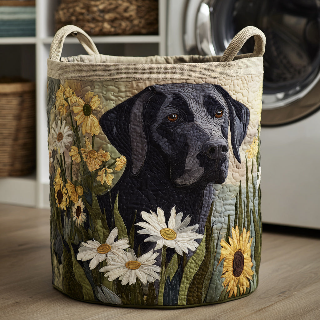 Panier à linge matelassé – Labrador et fleurs – vue 1