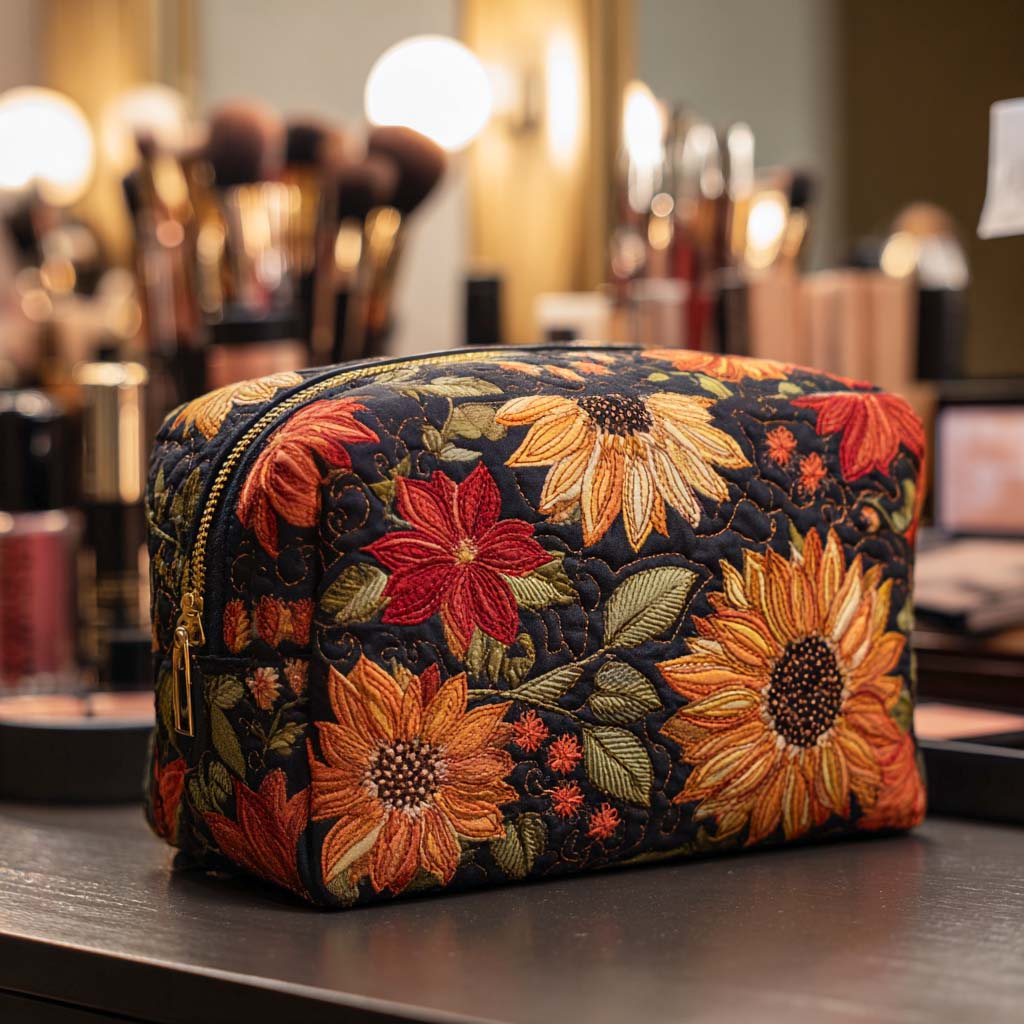Trousse de maquillage matelassée fleur élégante – vue 1 – Maria Milano