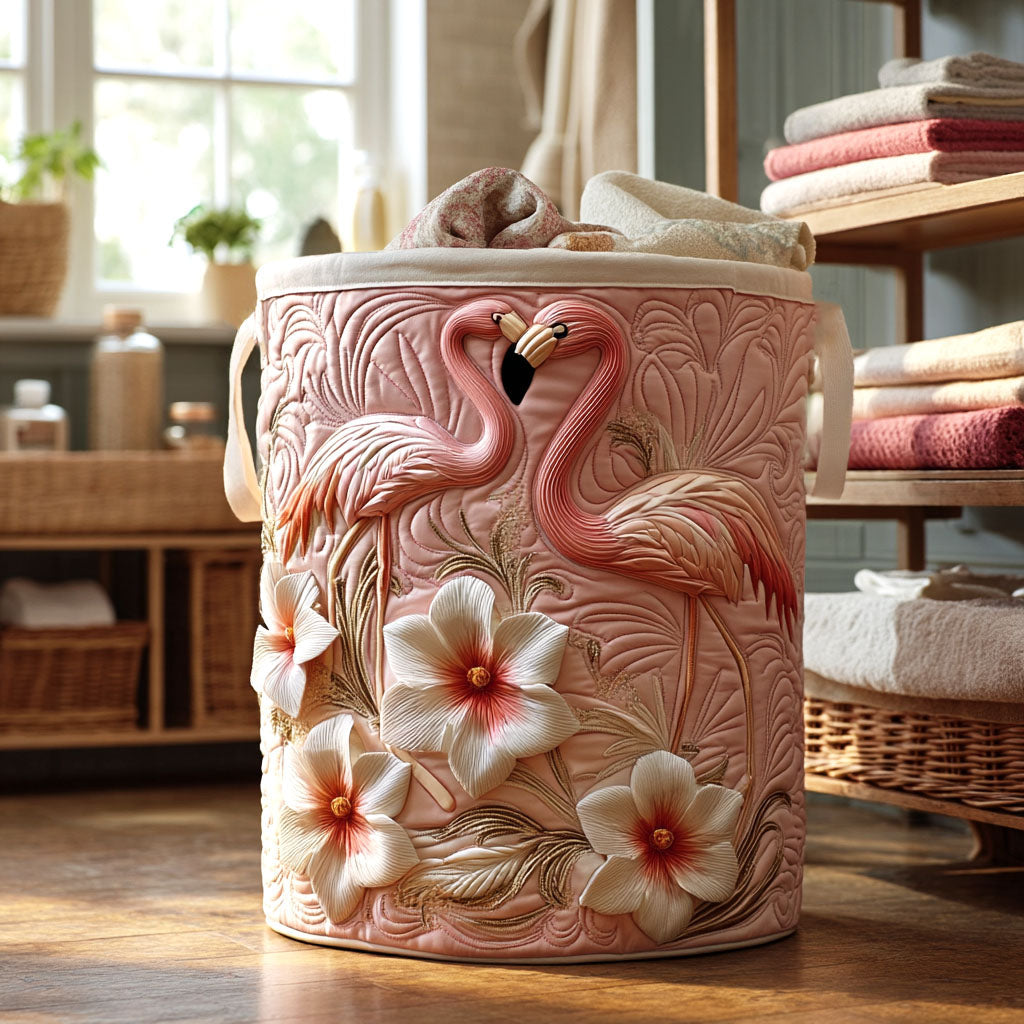 Panier à linge matelassé – Flamants roses – vue 1