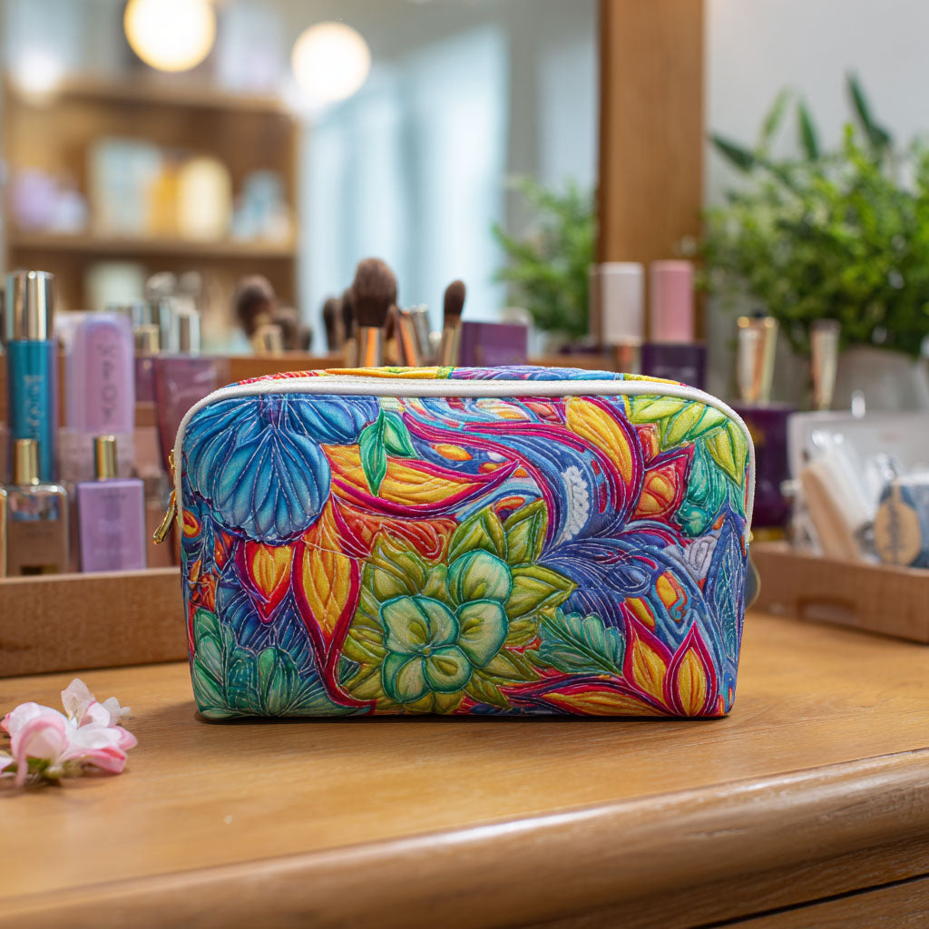 Trousse de maquillage matelassée fleurs et lianes – vue 1 – Maria Milano