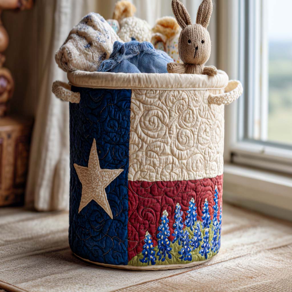 Panier à linge matelassé – Fleurs bleues – vue 4