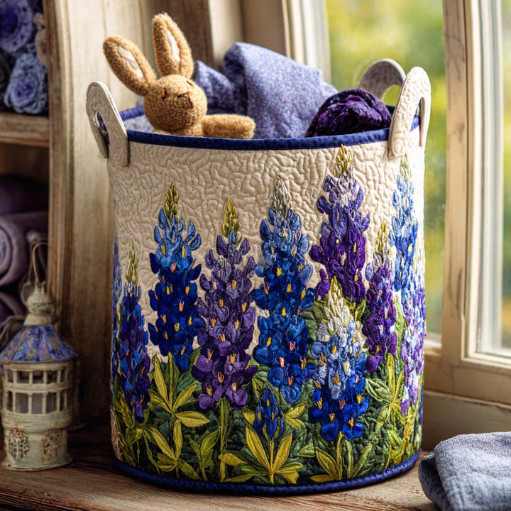 Panier à linge matelassé – Fleurs bleues – vue 1