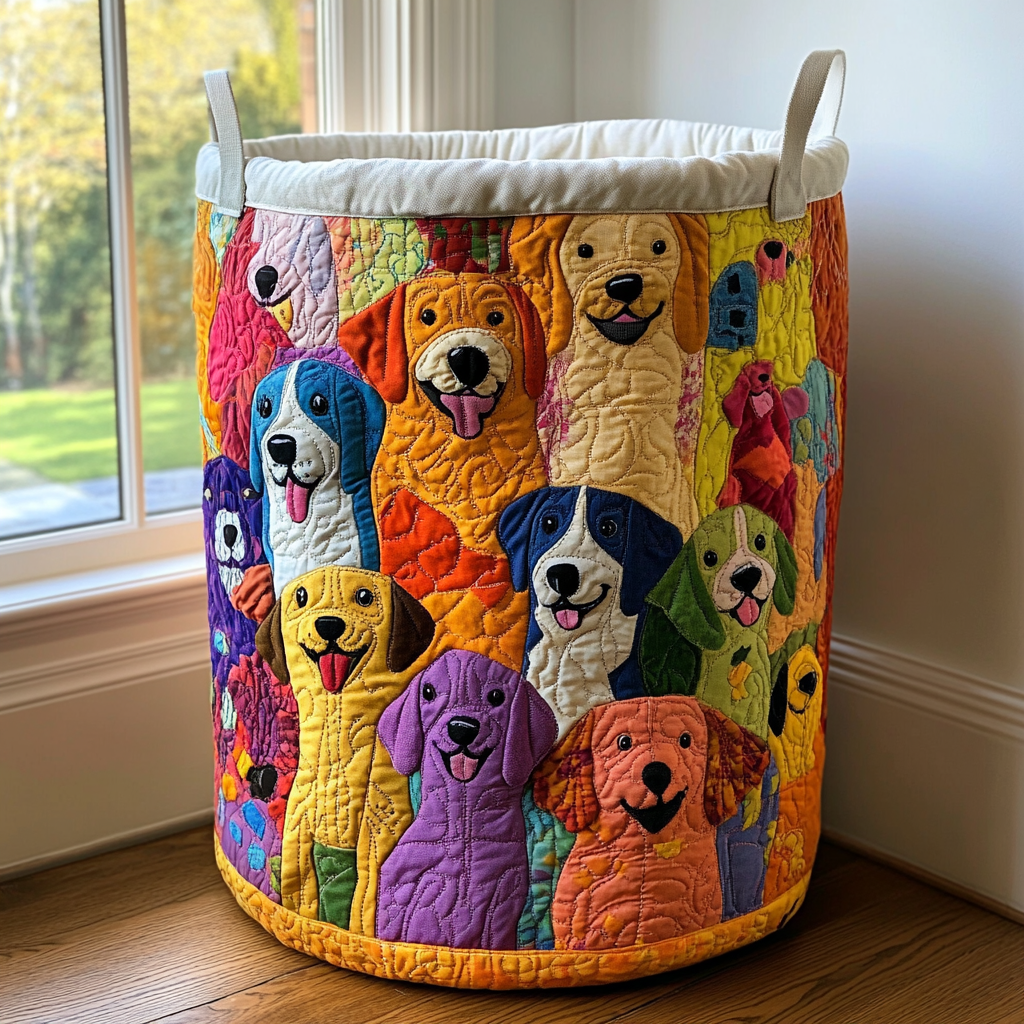 Panier à linge matelassé – Petits chiens joyeux – vue 1