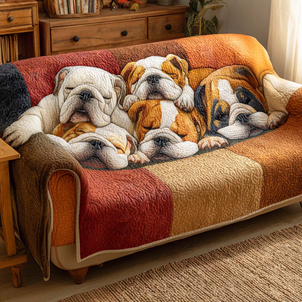 Housse de canapé matelassée – Bulldog au repos – image 1