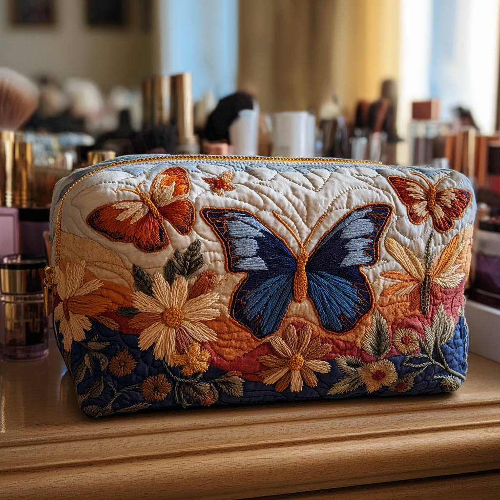 Trousse de maquillage matelassée papillons élégants – vue 1 – Maria Milano