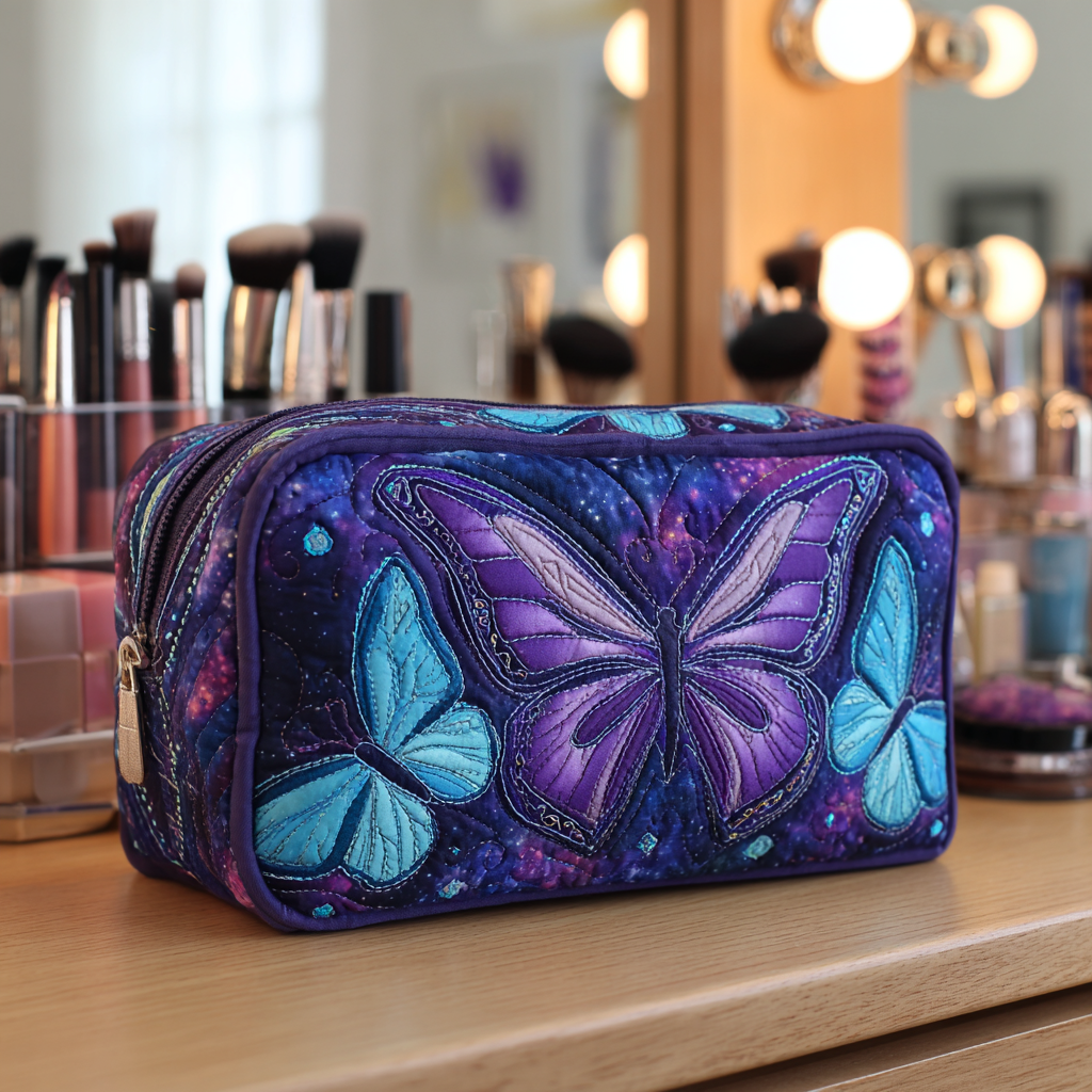 Trousse de maquillage matelassée papillons dans la prairie – vue 1 – Maria Milano