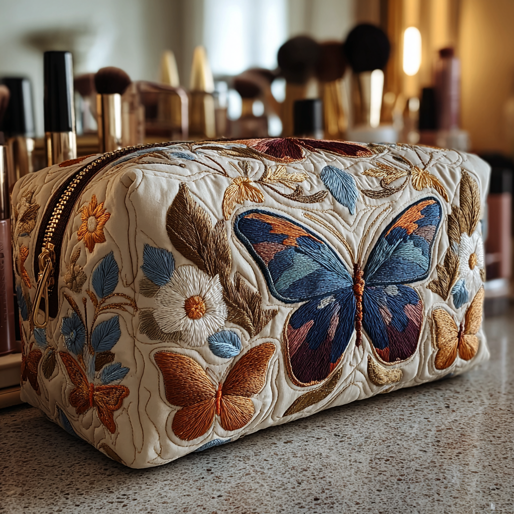 Trousse de maquillage matelassée papillons délicats – vue 1 – Maria Milano