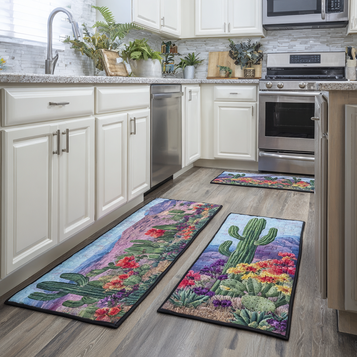 Tapis de cuisine antidérapant – Cactus et paysage désertique