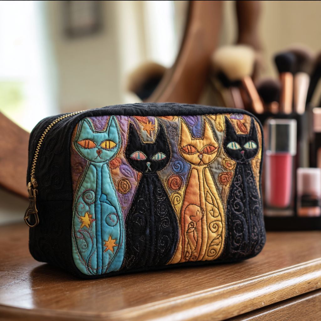 Trousse de maquillage matelassée chat rêveur – vue 1 – Maria Milano