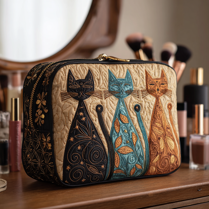 Trousse de maquillage matelassée chat harmonieux – vue 1 – Maria Milano