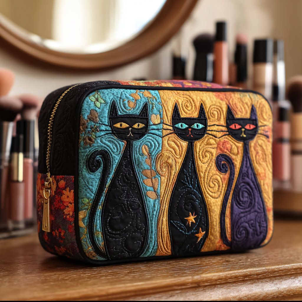 Trousse de maquillage matelassée chat curieux – vue 1 – Maria Milano
