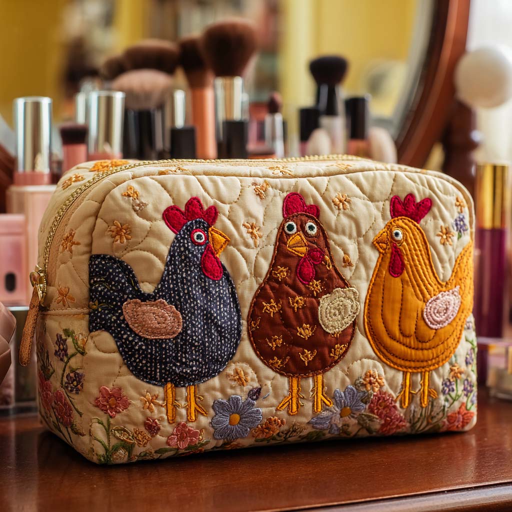 Trousse de maquillage matelassée poule décorative – vue 1 – Maria Milano
