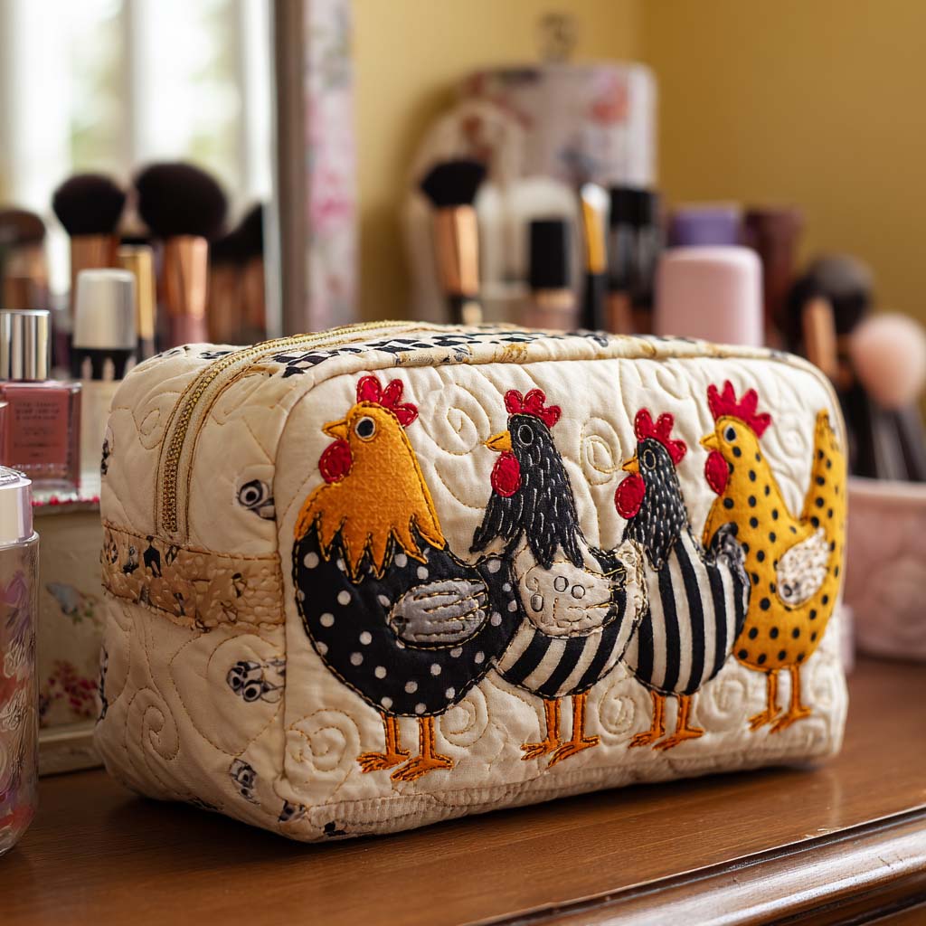 Trousse de maquillage matelassée poule attendrissante – vue 1 – Maria Milano
