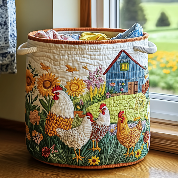 Panier à linge matelassé – Poules de campagne – vue 1