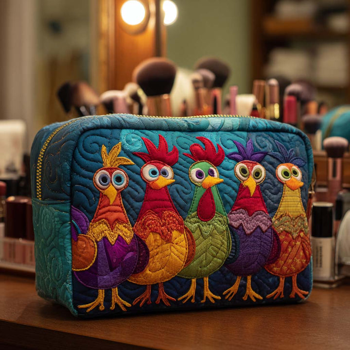 Trousse de maquillage matelassée poule et cœurs – vue 1 – Maria Milano