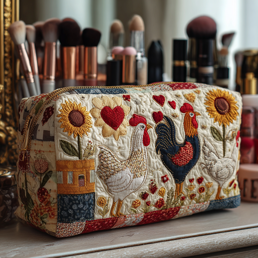 Trousse de maquillage matelassée poules dans la vallée – vue 1 – Maria Milano