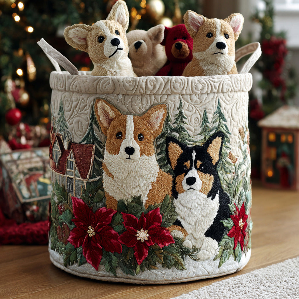 Panier à linge matelassé – Corgi de Noël – vue 1