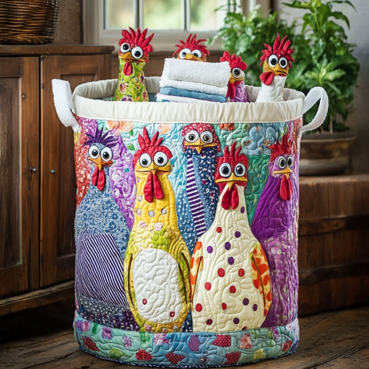 Panier à linge matelassé – Poules de campagne – vue 1
