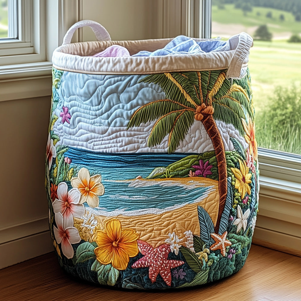 Panier à linge matelassé – Motif marin – vue 1