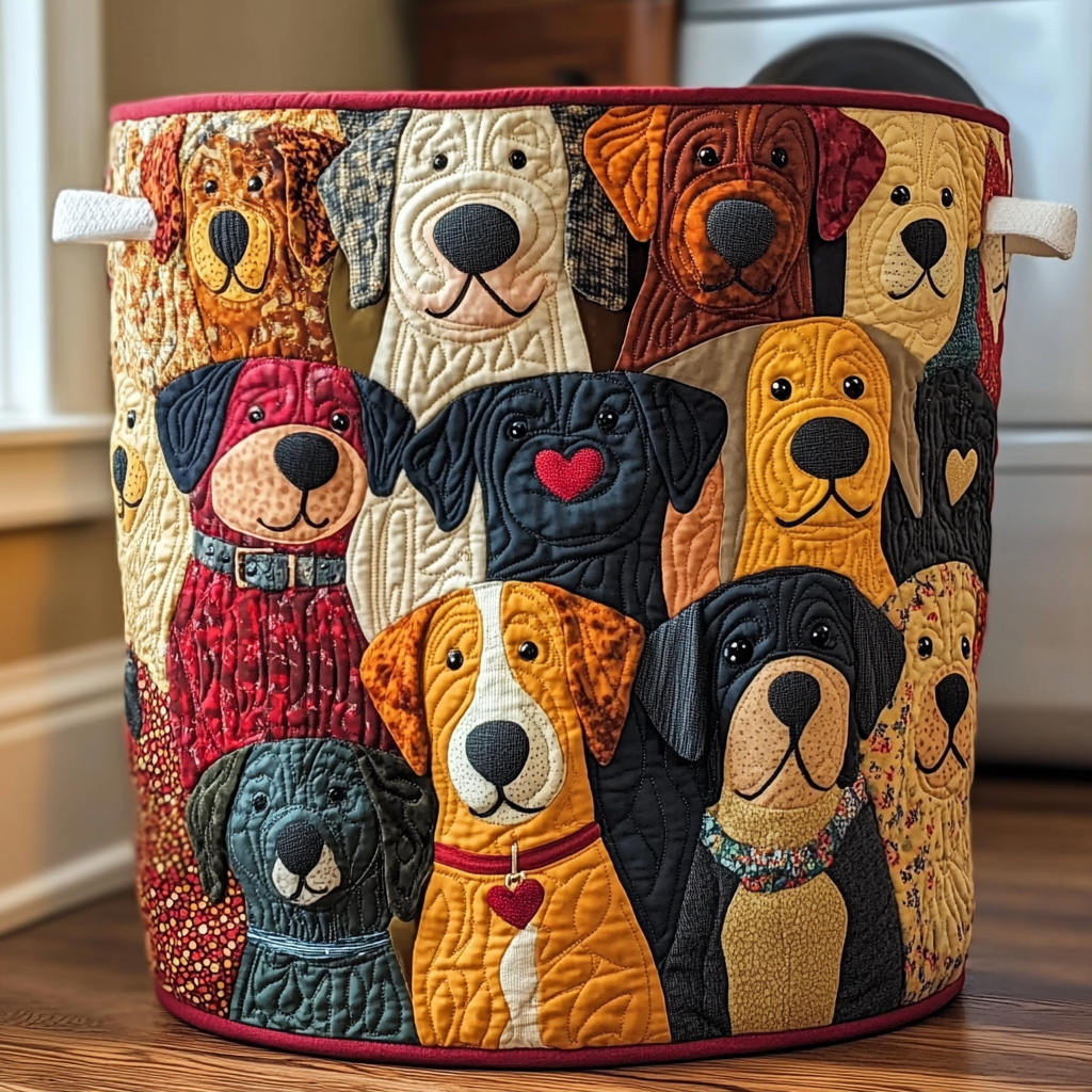 Panier à linge matelassé – Petits chiens joyeux – vue 1