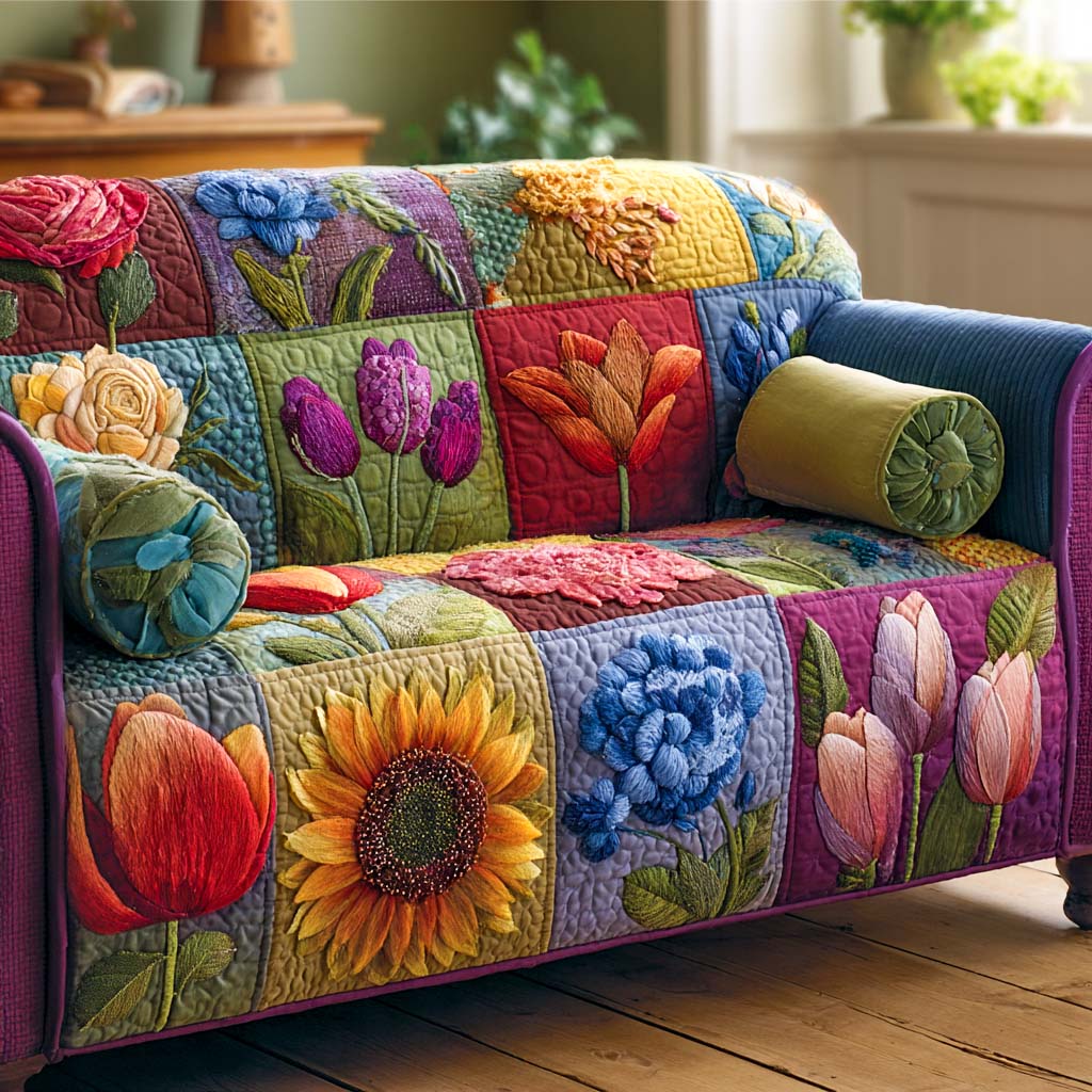 Housse de canapé matelassée – Jardin de cottage – image 1