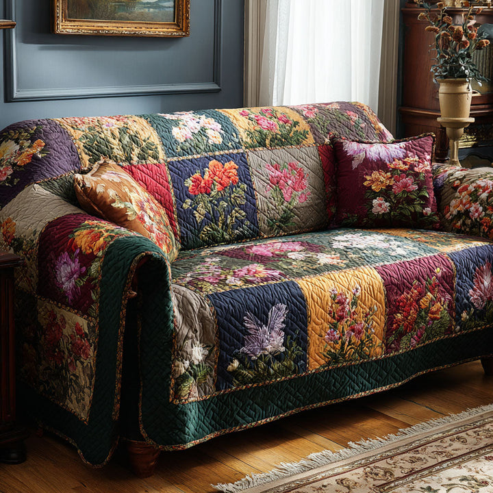 Housse de canapé matelassée – Motif floral – image 1