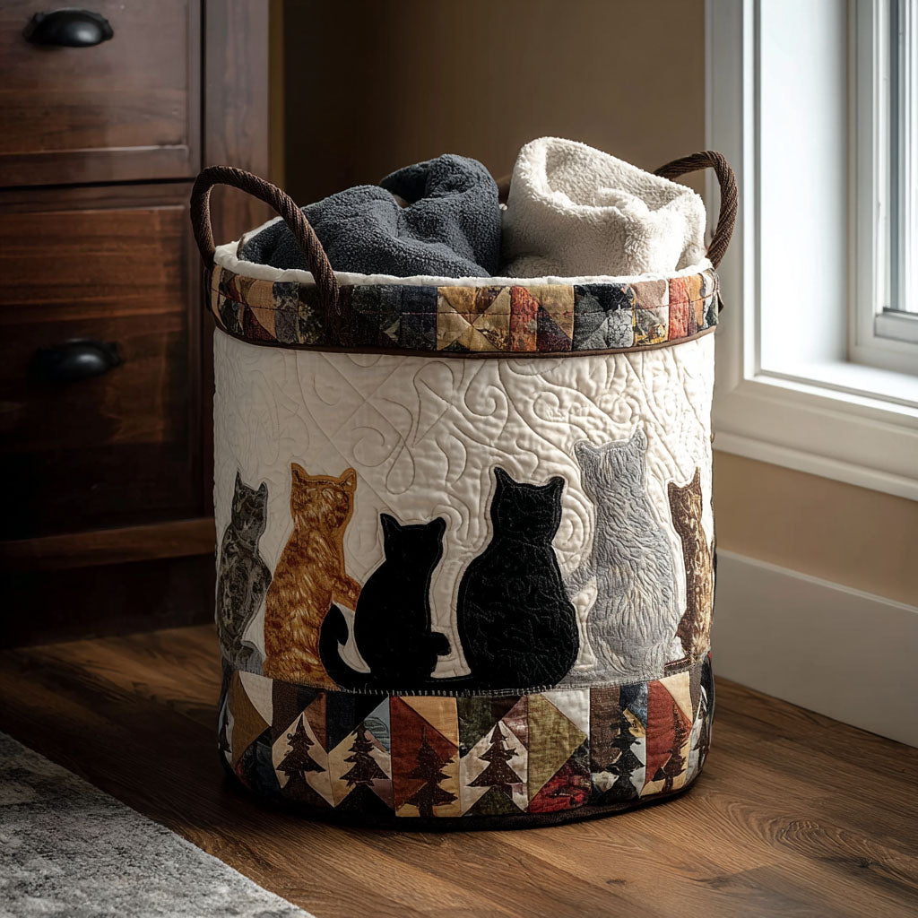 Panier à linge matelassé – Chat chaleureux – vue 1