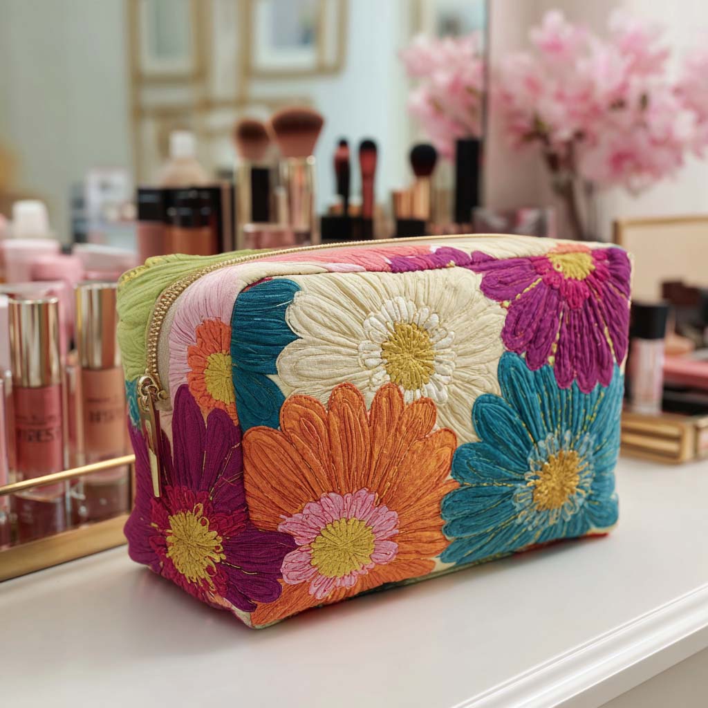 Trousse de maquillage matelassée marguerites lumineuses – vue 1 – Maria Milano
