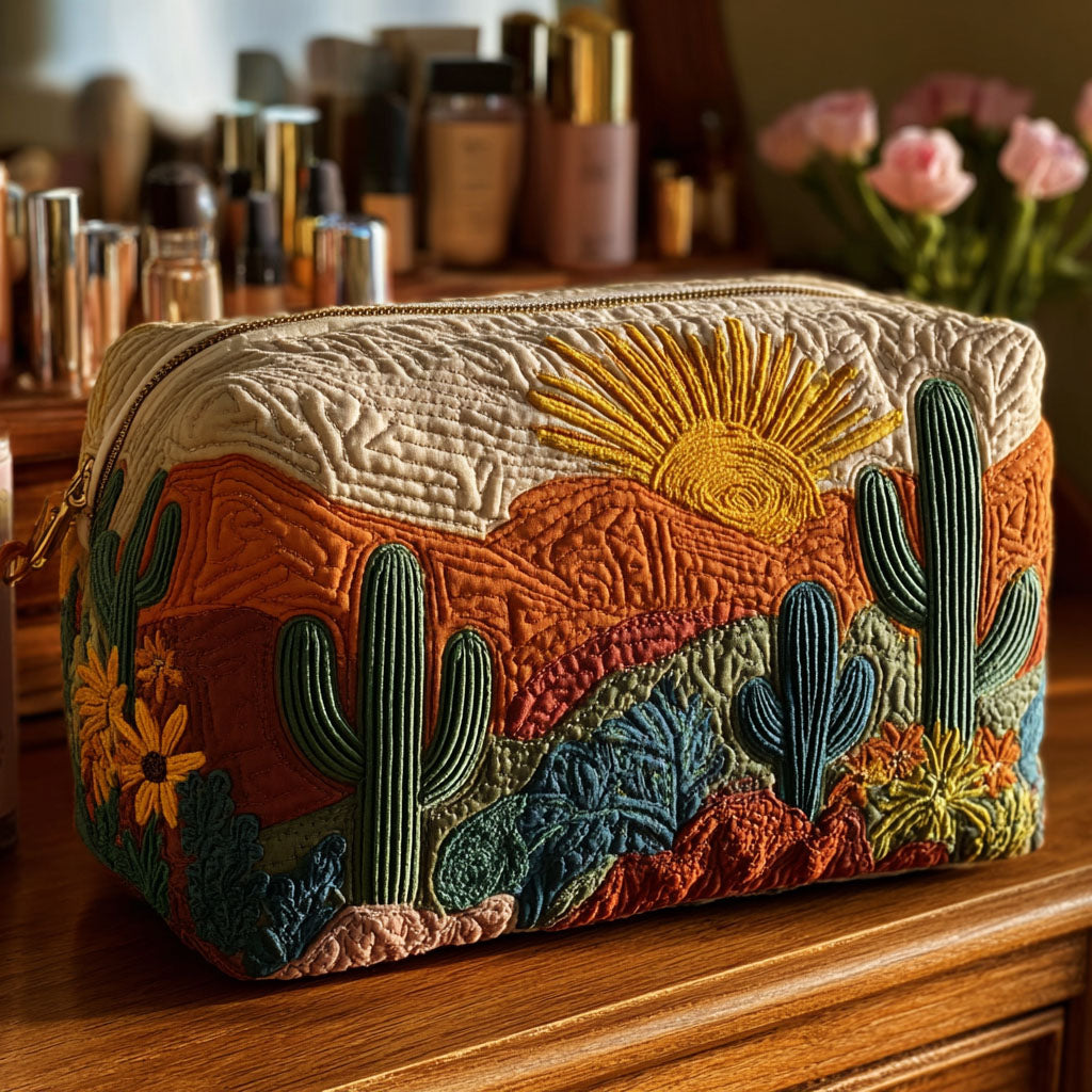 Trousse de maquillage matelassée flore du désert – vue 1 – Maria Milano