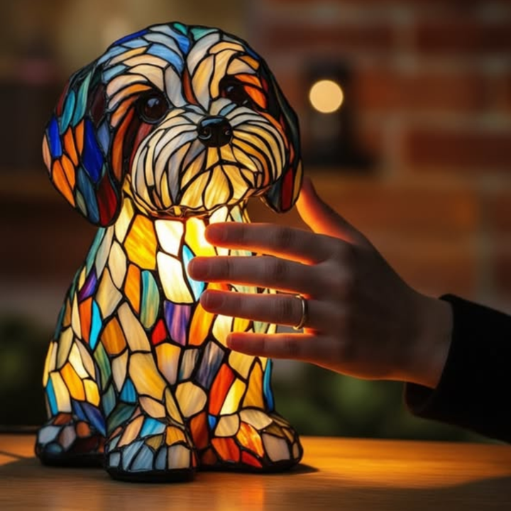 Chien Doux – Lampe en Vitrail