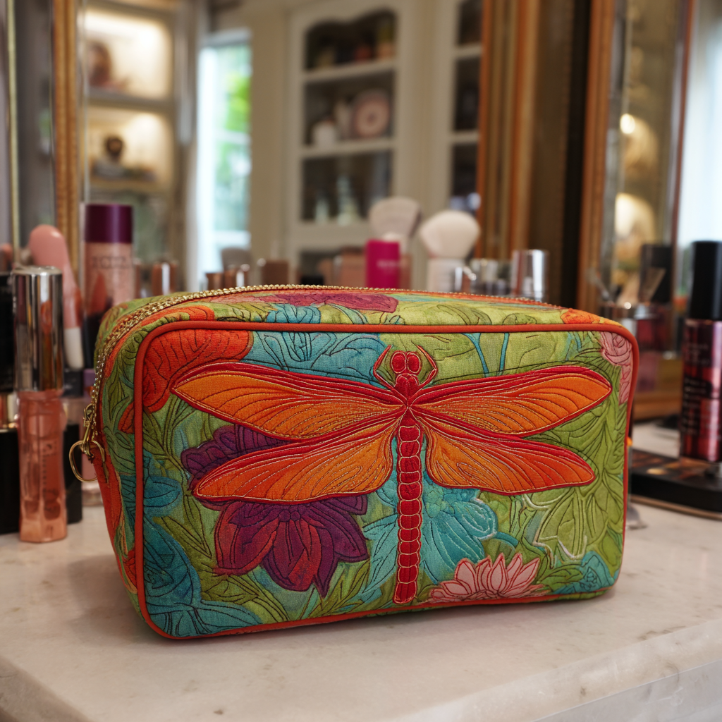 Trousse de maquillage matelassée libellules et fleurs – vue 1 – Maria Milano