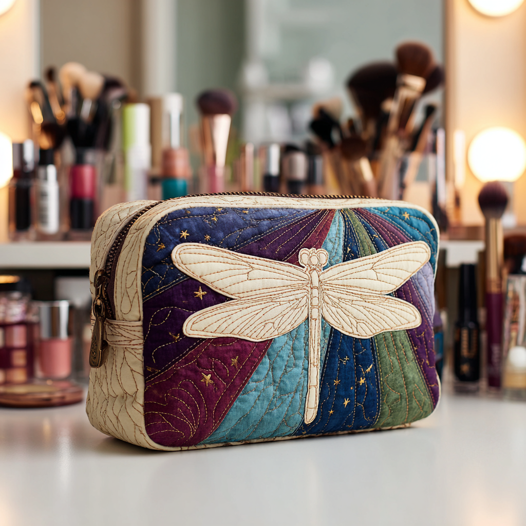 Trousse de maquillage matelassée jardin de libellules – vue 1 – Maria Milano