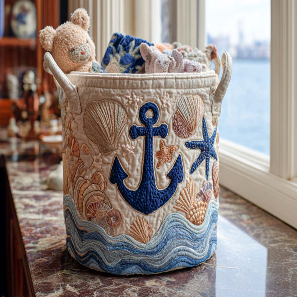 Panier à linge matelassé – Motif marin – vue 5