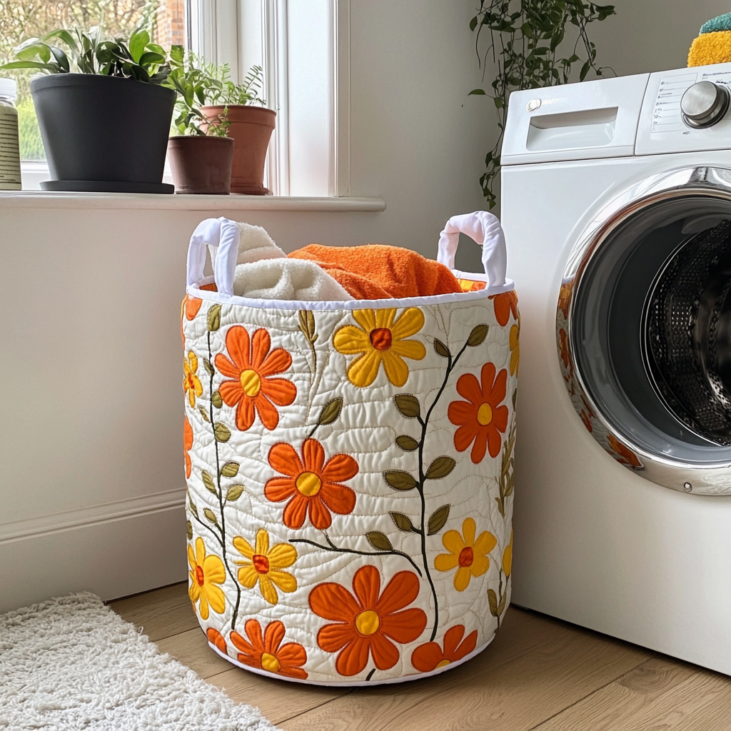 Panier à linge matelassé – Motif floral – vue 1
