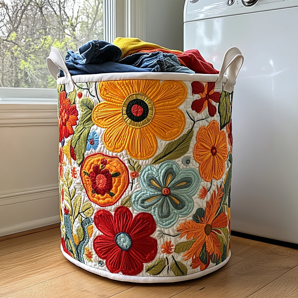 Panier à linge matelassé – Motif floral – vue 1