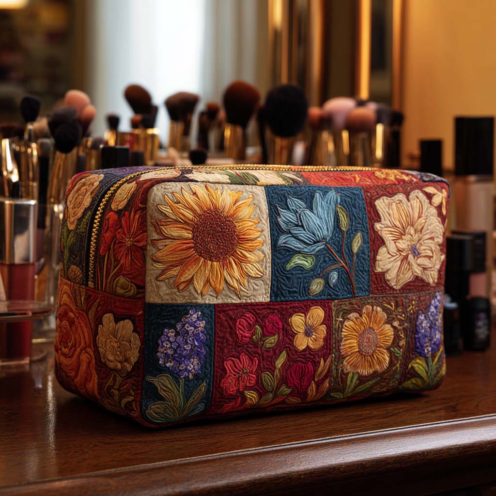Trousse de maquillage matelassée fleurs – vue 1 – Maria Milano