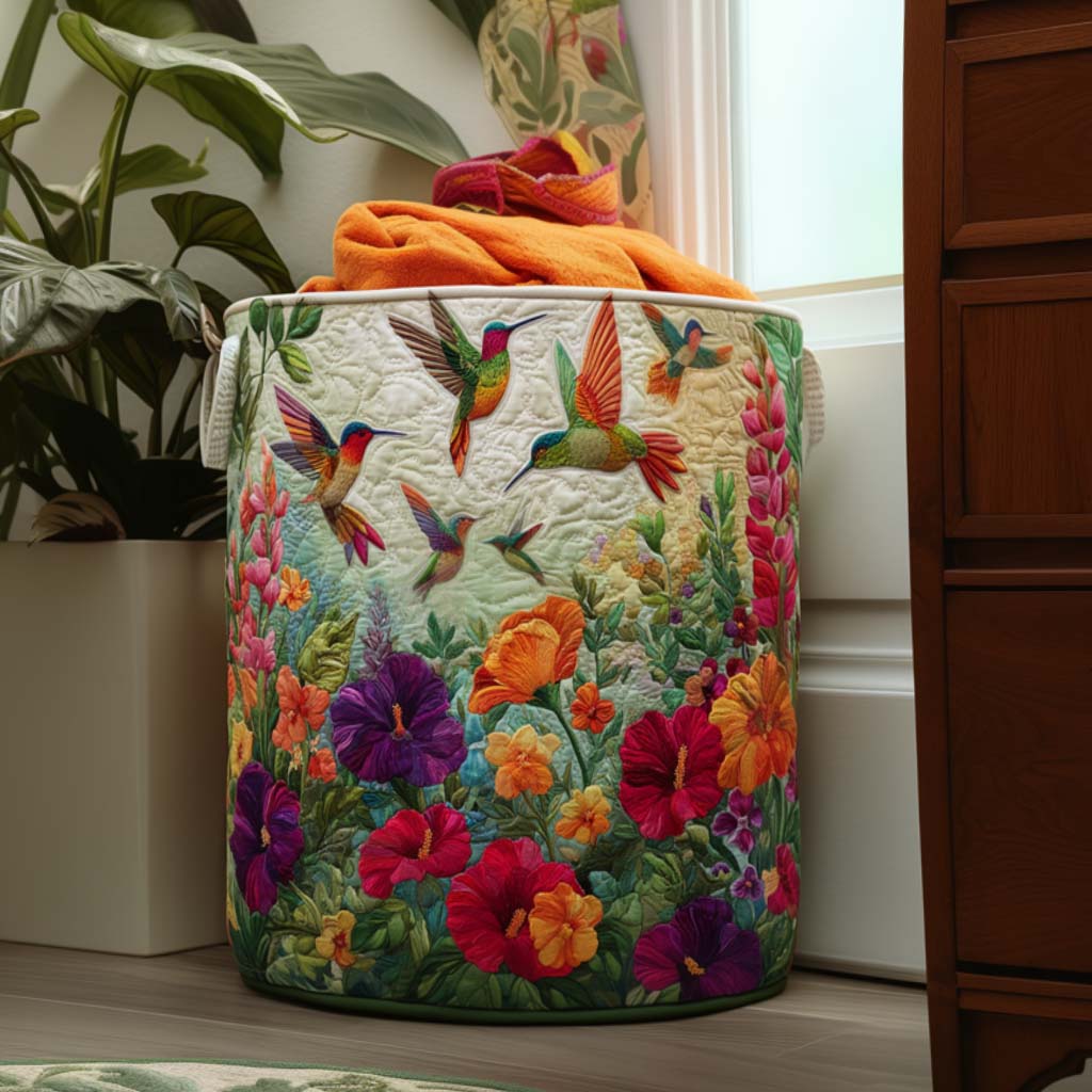 Panier à linge matelassé – Papillons et fleurs – vue 1